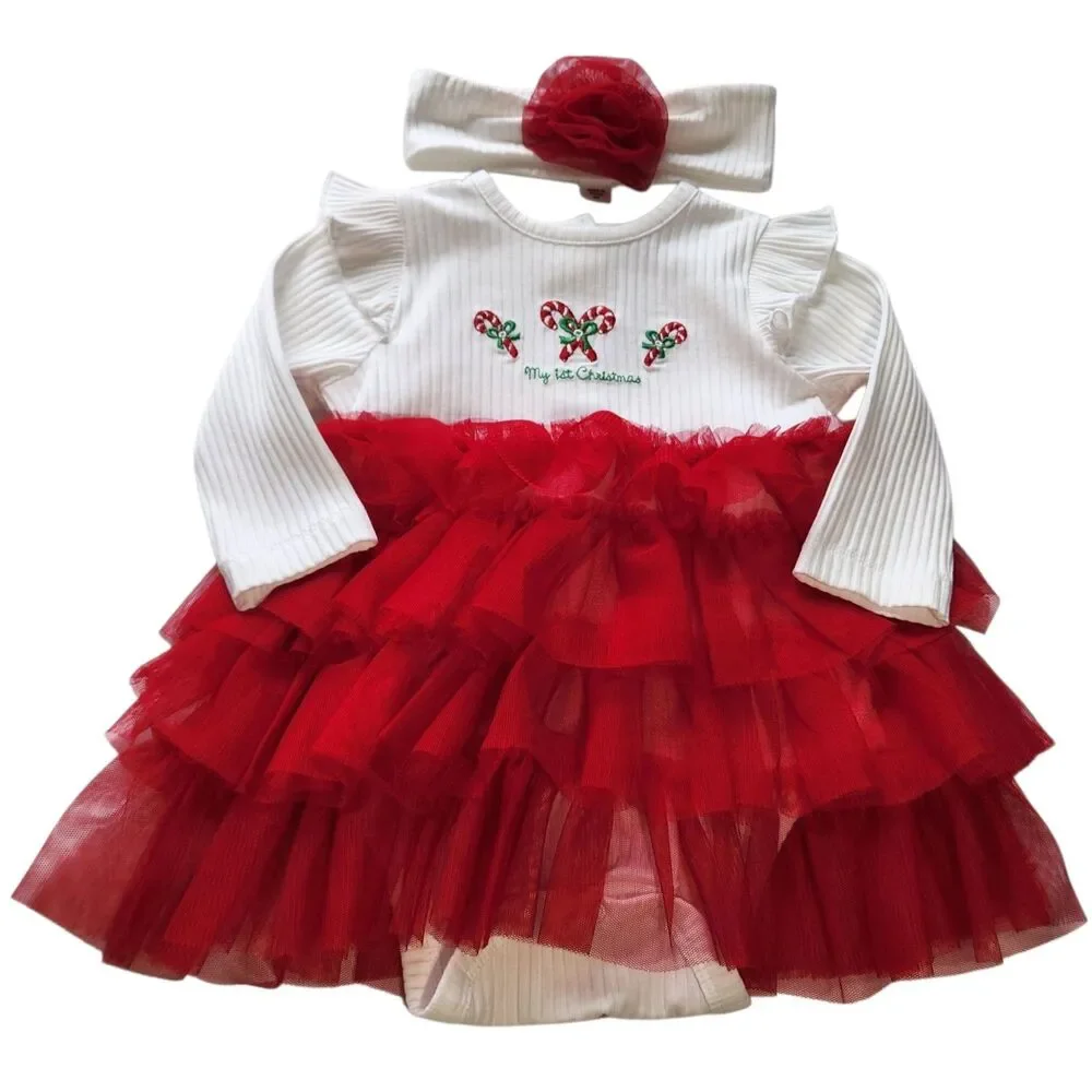 Little Me My First Christmas Outfit Size 9 Months Dress and Headband Holiday